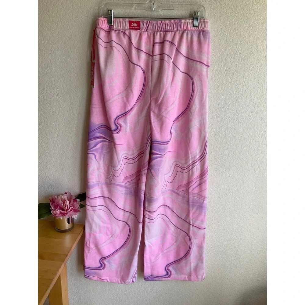 Justice Girls XL Plus 16P 18P Wide‎ Leg Sweatpants Rose Marble Pink Purple NWT